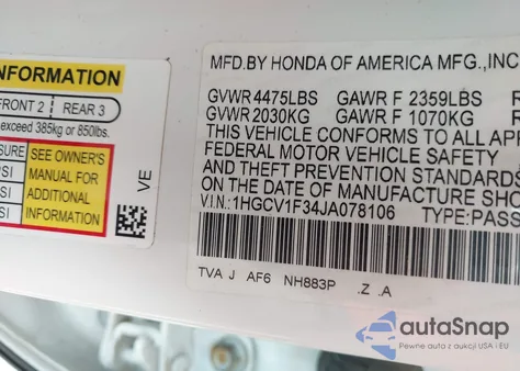 2018 Honda Accord Sport из США, поврежденный, VIN 1HGCV1F34JA078106